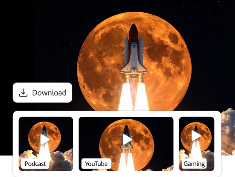 A snapshot of a video about a rocket launch with an orange moon and various video download options.