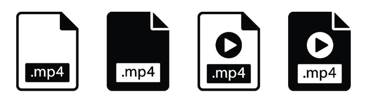 4 variations of the MP4 file format icons in black and white.