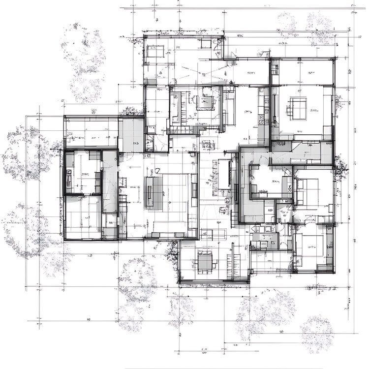 Blueprint and architectural design converted from sketch to image