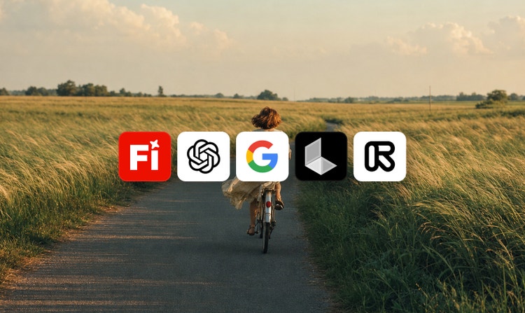 Firefly interface showing a cyclist riding along a rural road with icons representing multiple AI partner models overlaid on the image. The visual illustrates using different AI models together to generate, refine and compare creative outputs in a unified workflow.