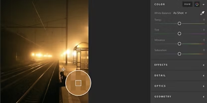 An image of adjusting colour settings of a photo in Adobe Lightroom