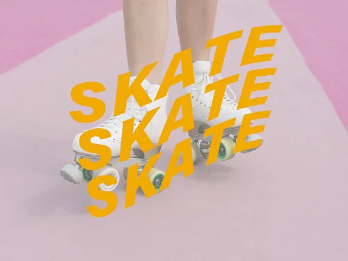 Photo of legs wearing sketching shoes in the background, with the word 'sketch' written three times to show text colour and placement adjustments