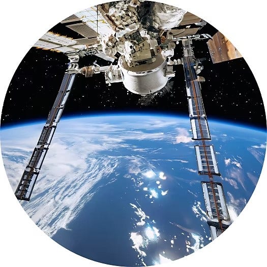 International Space Station above the Earth wide-angle composition photo.