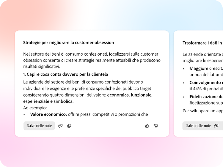 Un riepilogo generato dall’IA sotto forma di elenco numerato con un pulsante “Salva negli appunti”.