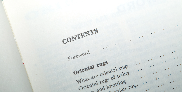 Indice di un libro sui tappeti orientali