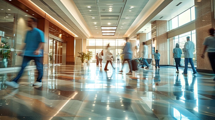 Infermiere nella hall di un ospedale