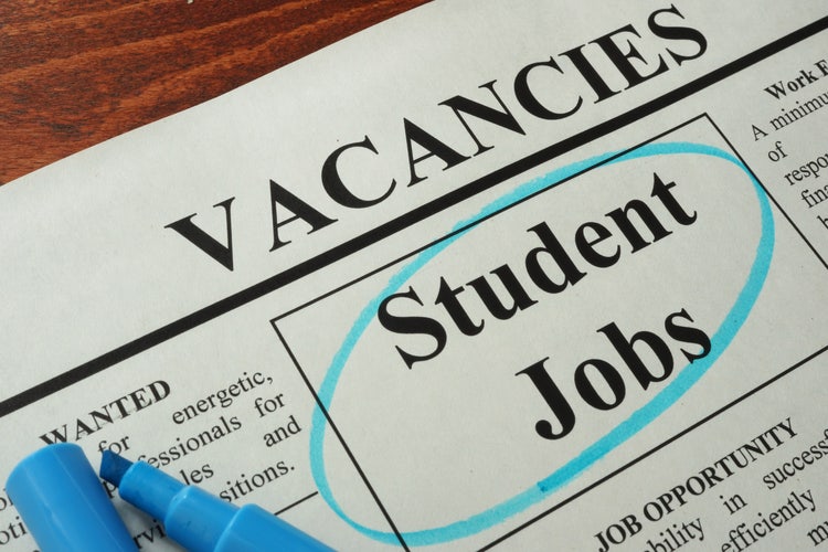 Pagina di giornale con sezione "Student Jobs" evidenziata