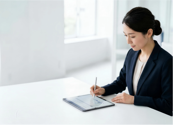 persona che firma digitalmente un documento visualizzato su un tablet.