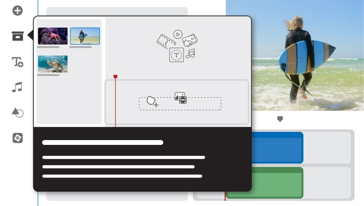 Interfaccia di Adobe Premiere Elements con le descrizioni visive dei comandi