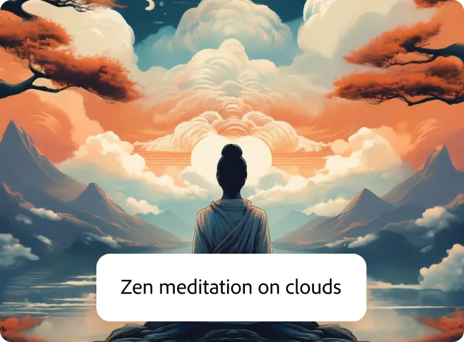 Meditazione zen sulle nuvole in stile astratto generata in Adobe Express.