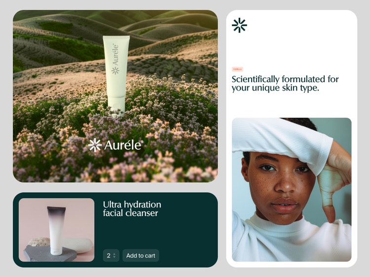 Versioni in vari formati generate da Firefly di annunci pubblicitari per un prodotto di skincare.