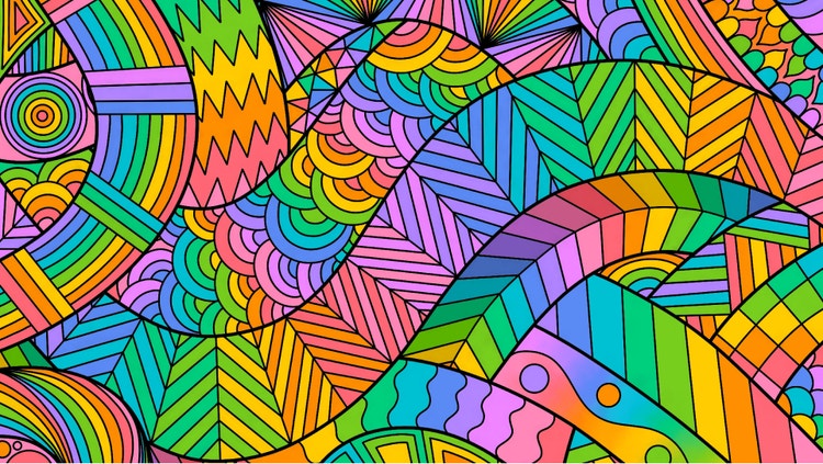 Pattern multicolori e vortici che serpeggiano l'uno sull'altro