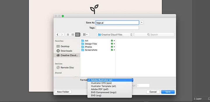 Salvare un progetto in un formato di file vettoriale in un software di grafica vettoriale.
