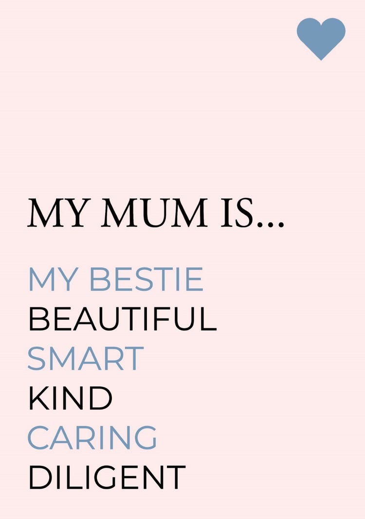 Pink, Blue & Black Typography Simple Mother's Day A5 Greeting Card