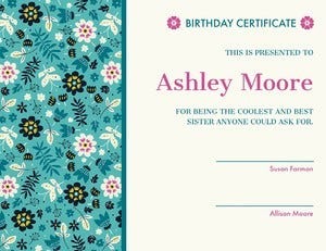Blue and Pink Floral Birthday Certificate from Siblings Birthday Certificate