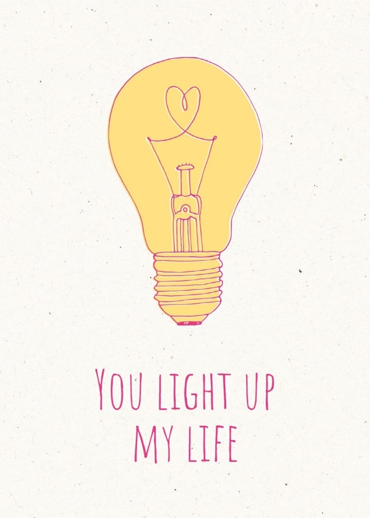 Pink & Yellow Cute Lightbulb Love Doodle Greeting Card