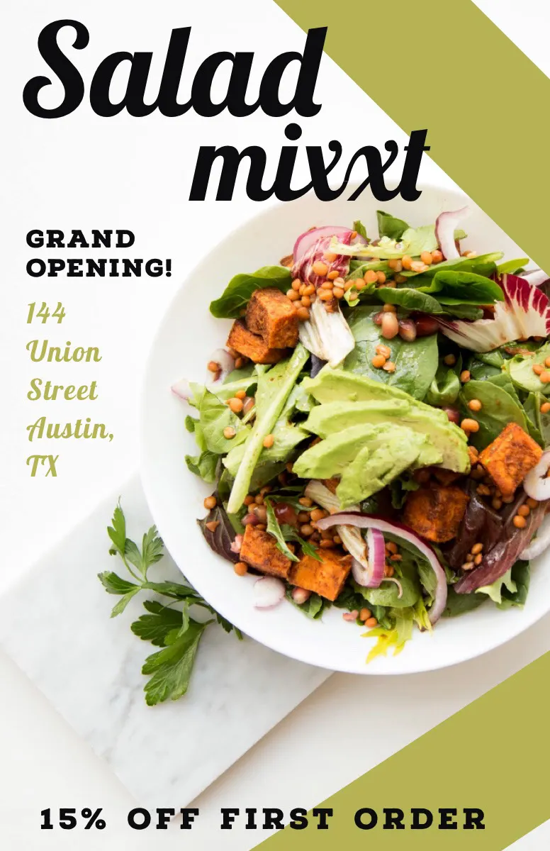 Green Restaurant Opening Event Flyer Ad with Salad