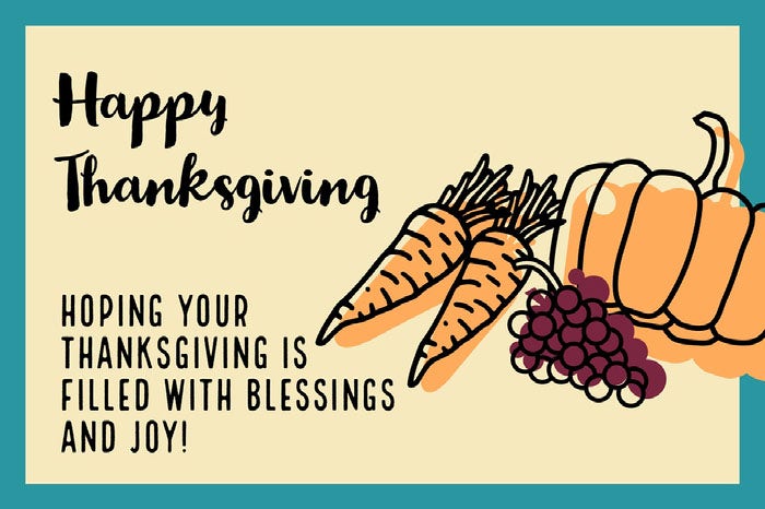Blue, Orange and Purple Happy Thanksgiving Card Happy Thanksgiving Card Messages