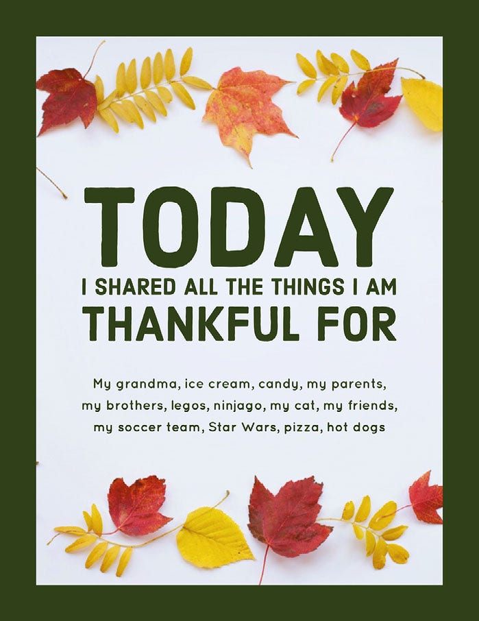 Green and White Thankful List Document Instagram Story Happy Thanksgiving Card Messages