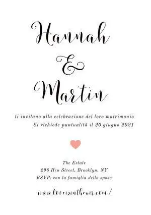  white and pink heart wedding cards  Invito tramite e-mail