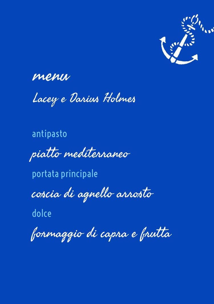blue wedding menu