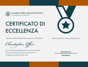 CERTIFICATO DI <BR>ECCELLENZA  Certificato
