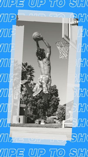 Blue, Black and White Basketball Shop Ad Instagram Story 50 caratteri moderni