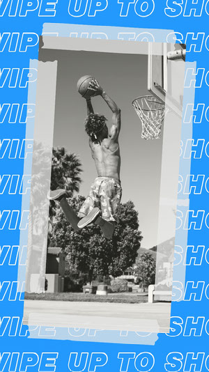 Blue, Black and White Basketball Shop Ad Instagram Story 50 caratteri moderni 