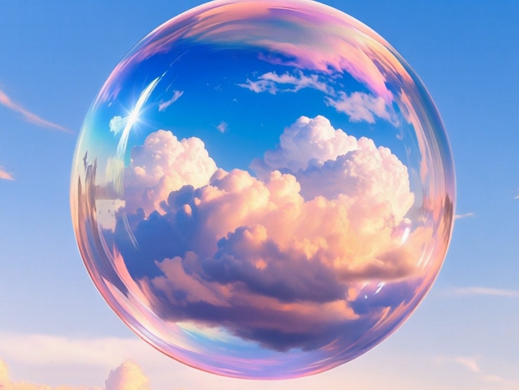https://main--da-cc--adobecom.aem.page/cc-shared/assets/products/firefly/features/image-to-video/media_1f9e4e8ed1c7e59a30df282b298c44a88b183b9f4.mp4 | Fermo immagine di una grande bolla di sapone iridescente che riflette nuvole soffici e un cielo blu.