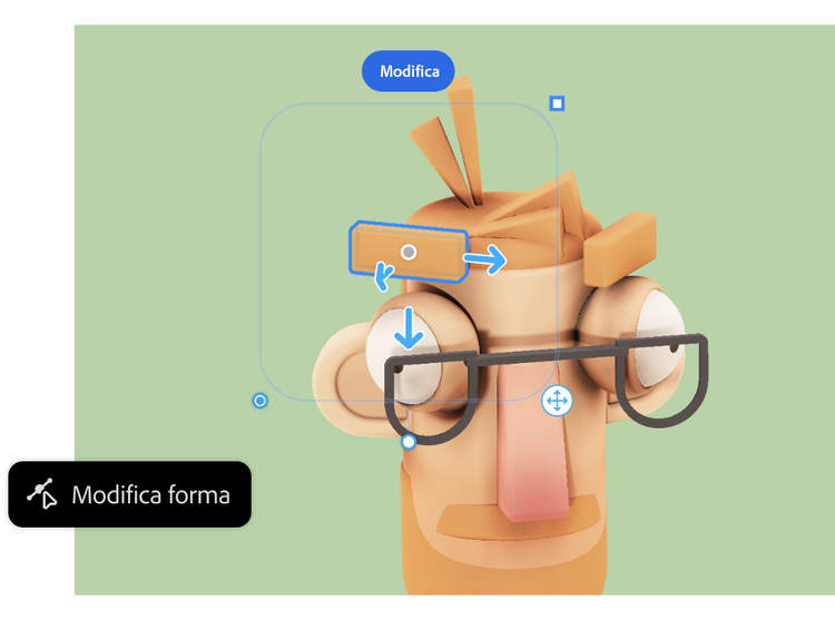 Cartone animato con occhiali e opzioni relative ad angoli e prospettiva dell'immagine nel generatore di arte 3D