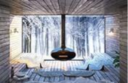 Caminetto modernissimo in una baita nel bosco