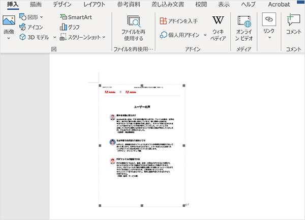 PDFファイルをオブジェクトとして挿入した状態
