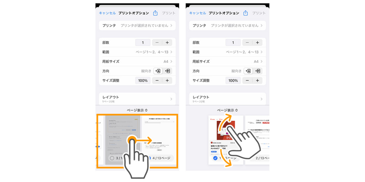「プリントオプション」のイメージ画像をピンチアウトする