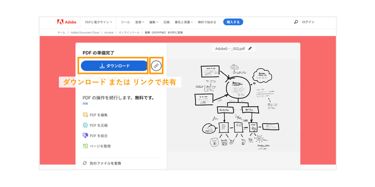 Adobe Acrobat オンラインツールにPDFファイルをアップロードする