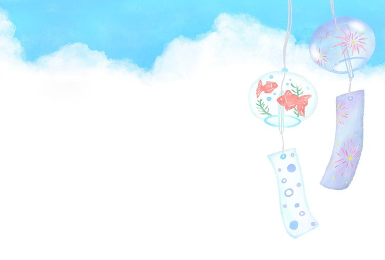 青空と風鈴の水彩画