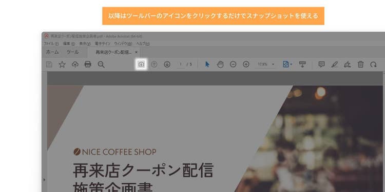 以降はツールバーのアイコンをクリックするだけでスナップショットを使用できる