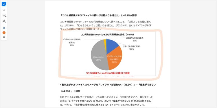 図形に対してハイライトの機能では真っ直ぐ引けない場合がある