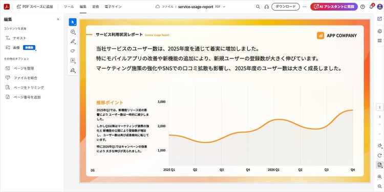 Acrobatの編集画面