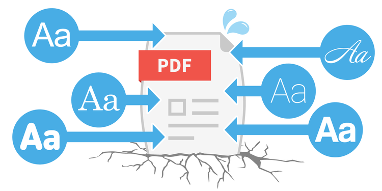 フォントの埋め込みが多く、重くなったPDFのイメージ