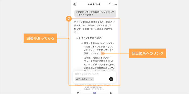 AI アシスタントが関連する情報を探し出してくれる。回答によっては該当箇所へのリンクが付いており、参照元も確認できる