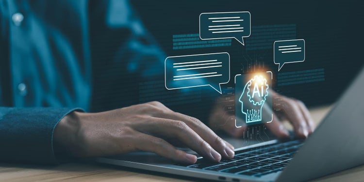 AI アシスタントにチャットで質問している様子のイメージ図