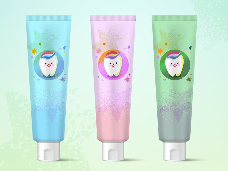 青ピンクと緑の歯磨き粉のデザイン