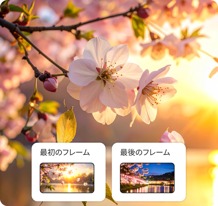 夕方の桜の風景の写真をもとに、Fireflyで動画を生成