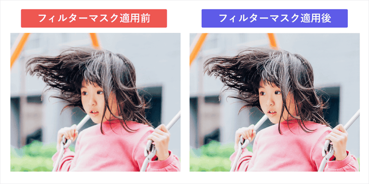 フィルターマスクの適用前後の写真の比較
