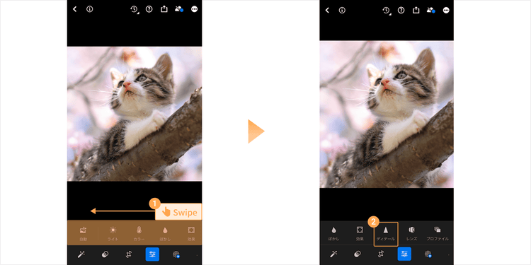 編集パネルから「ディテール」をタップ