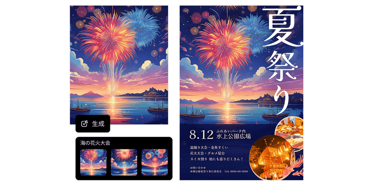 Adobe ExpressのAI機能で作成した夏祭りのチラシ