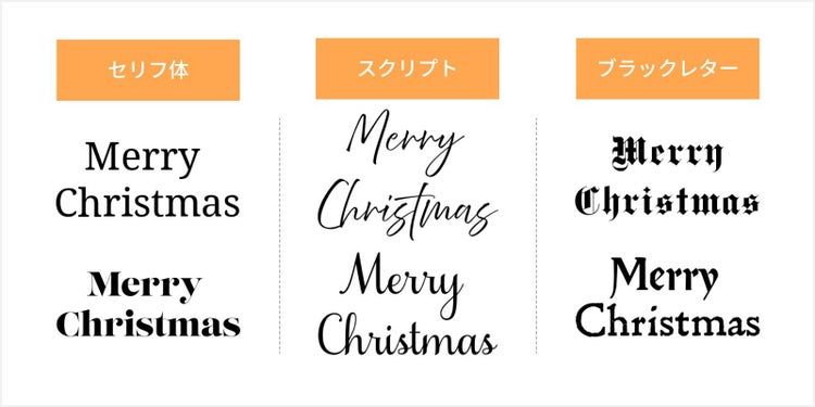 クリスマスらしさを演出できるセリフ体・スクリプト・ブラックレターの例