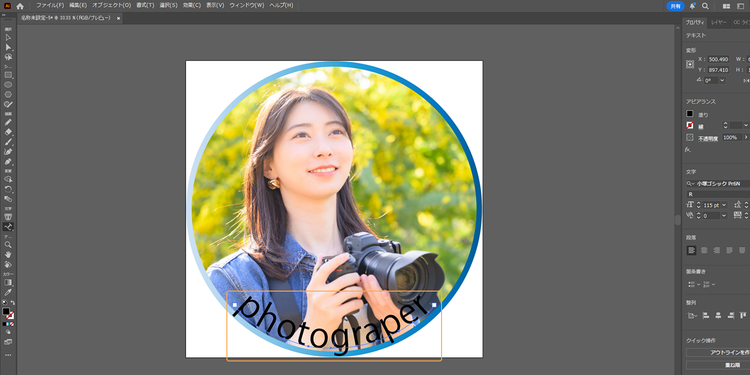 曲線を選択し、任意の文字を入力