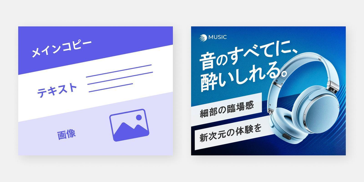 斜め割りレイアウトの図解とサンプルバナー