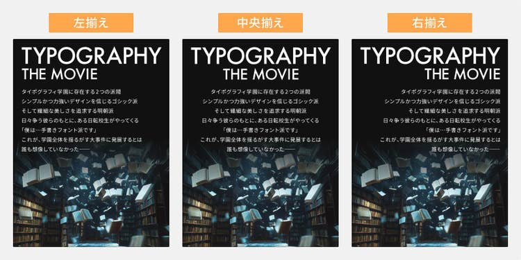 左揃え・中央揃え・右揃えごとの比較